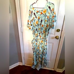 Hi-Low Teal Dress with Floral Pattern